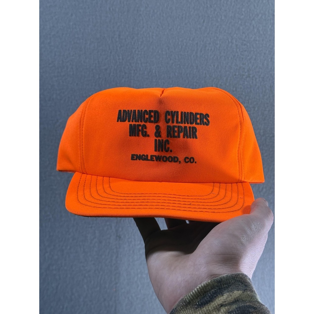 Vintage Advanced Cylinders Hat Cap Snap Back Mens One Size Orange Headliner